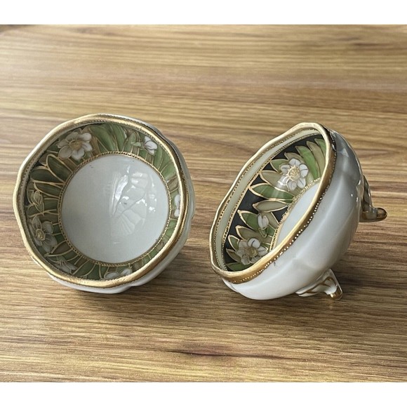 Vintage Nippon Japan Hand Painted Two Footed Small Bowls. lot of 2 - Picture 12 of 16